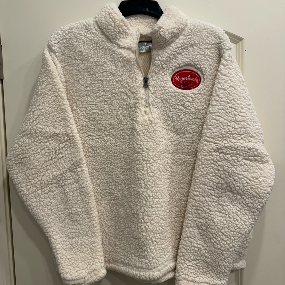 Knights Apparel Womens Fleece Pullover Arkansas Razorbacks Cream Sz L 1/4 Zip